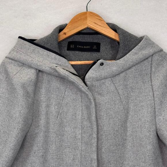 Zara Light Gray Hooded Wool Blend Coat Sz XL Minimalist Cozy ScandiStyle Fall - Picture 3 of 9